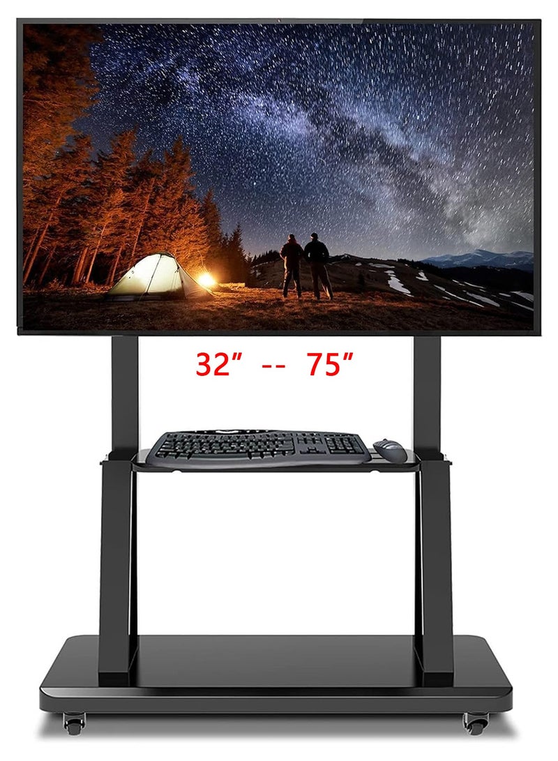 Chulovs NEW Rolling TV Cart with Lockable Wheels – Fits 32-75 Inch TVs, Heavy-Duty Height-Adjustable Floor Stand for School, Home & Apartment Use - Image 1